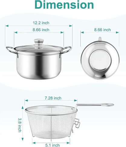 OPENICE 4.25qt Deep Fryer Pot with Basket for Stove Top Frying, Boiling | Stainless Steel Frying Pot with Basket Lid Oil and Strainer | Outdoor Small Fryer Pot for 1-3 Peoples in Saudi Arabia