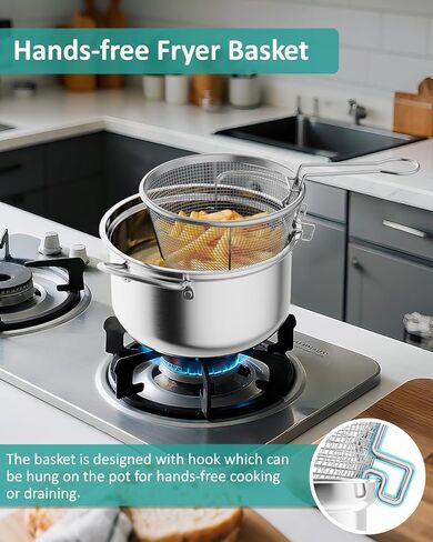 OPENICE 4.25qt Deep Fryer Pot with Basket for Stove Top Frying, Boiling | Stainless Steel Frying Pot with Basket Lid Oil and Strainer | Outdoor Small Fryer Pot for 1-3 Peoples in Saudi Arabia