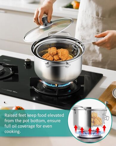 OPENICE 4.25qt Deep Fryer Pot with Basket for Stove Top Frying, Boiling | Stainless Steel Frying Pot with Basket Lid Oil and Strainer | Outdoor Small Fryer Pot for 1-3 Peoples in Saudi Arabia