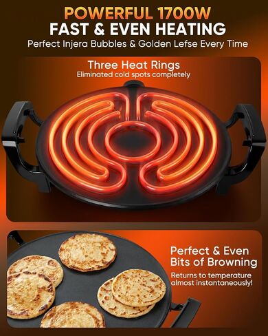 Ethiopian 18.5" Injera Maker Mitad (Mogogo), Electric Griddle with Adjustable Temperature & Time, Non-Stick Surface for Norwegian Lefse, Swedish Pancake, Indian Dosa, Digital Handle in Saudi Arabia