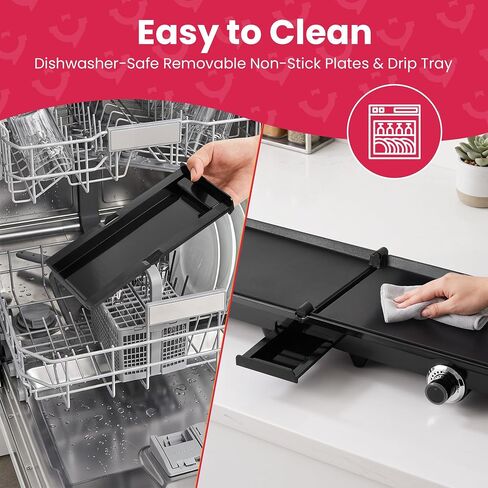 SUNVIVPRO 38" x 11" Foldable Electric Griddle with 2 Cooking Zones | 1700W XL Electric Griddle with Nonstick Plates & Drip Tray, 150-450℉ Adjustable Temp, Ideal for Family Parties & BBQ, Black in Saudi Arabia