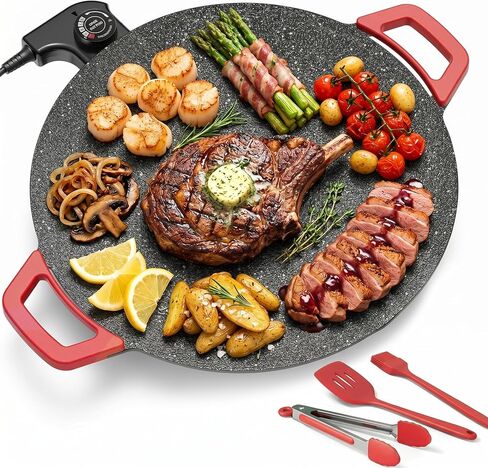 Electric Indoor Grill Nonstick, 14" Round Electric Griddle with Adjustable Temperature Control,for Pan Searing Steaks, Breakfast, BBQ & Family Meals, Bonus Spatula,Oil Brush & Food Tongs in Saudi Arabia