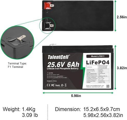 Talentcell 2-Pack 24V 6Ah LiFePO4 Battery Pack, 25.6V 153.6Wh Deep Cycle Rechargeable Lithium Iron Phosphate Batteries for Camping, Solar System, DIY Project, Without Charger in Saudi Arabia