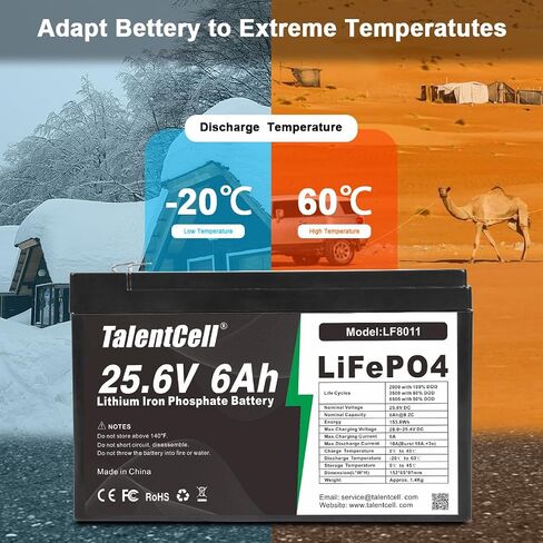 Talentcell 2-Pack 24V 6Ah LiFePO4 Battery Pack, 25.6V 153.6Wh Deep Cycle Rechargeable Lithium Iron Phosphate Batteries for Camping, Solar System, DIY Project, Without Charger in Saudi Arabia