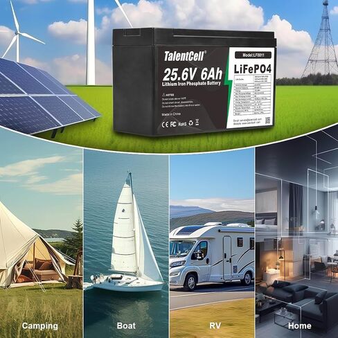 Talentcell 2-Pack 24V 6Ah LiFePO4 Battery Pack, 25.6V 153.6Wh Deep Cycle Rechargeable Lithium Iron Phosphate Batteries for Camping, Solar System, DIY Project, Without Charger in Saudi Arabia