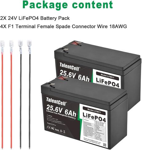 Talentcell 2-Pack 24V 6Ah LiFePO4 Battery Pack, 25.6V 153.6Wh Deep Cycle Rechargeable Lithium Iron Phosphate Batteries for Camping, Solar System, DIY Project, Without Charger in Saudi Arabia
