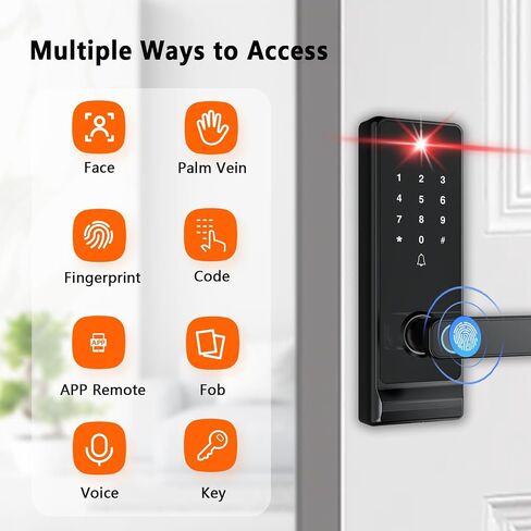 Smart Lock with Camera, Doorbell, Lever Handle, Screen for Front Door | Face, Palm Vein, Fingerprint & Keypad Entry, Video Doorbell, 2-Way Audio, WiFi, Live View, Night Vision, IP65, 2 Batteries in Saudi Arabia