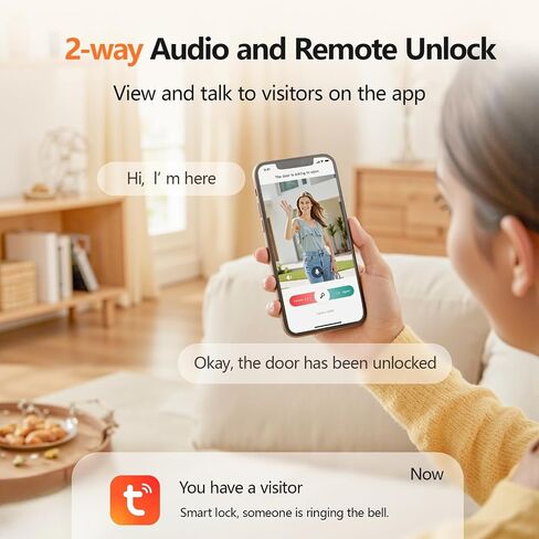 Smart Lock with Camera, Doorbell, Lever Handle, Screen for Front Door | Face, Palm Vein, Fingerprint & Keypad Entry, Video Doorbell, 2-Way Audio, WiFi, Live View, Night Vision, IP65, 2 Batteries in Saudi Arabia