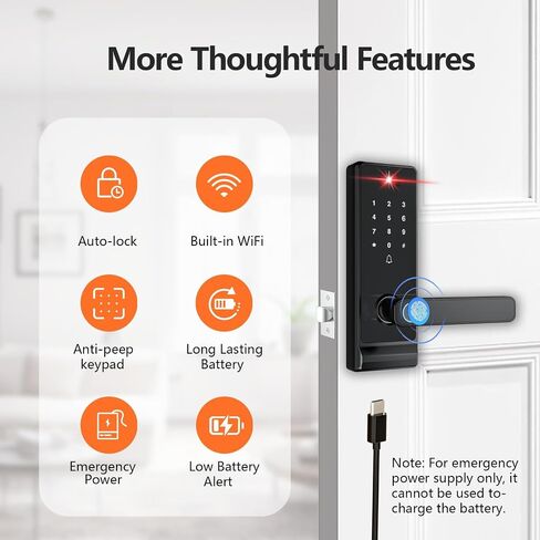 Smart Lock with Camera, Doorbell, Lever Handle, Screen for Front Door | Face, Palm Vein, Fingerprint & Keypad Entry, Video Doorbell, 2-Way Audio, WiFi, Live View, Night Vision, IP65, 2 Batteries in Saudi Arabia