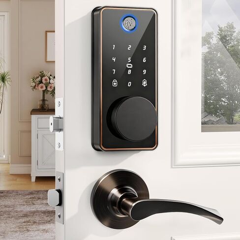 Smart Lock with Handles, Biquole Fingerprint Door Lock for Front Door | Keyless Entry Door Lock, Digital Keypad Deadbolt, Electronic Lock Set, Auto Lock,Easy DIY Install, App Control,One-time Codes in Saudi Arabia
