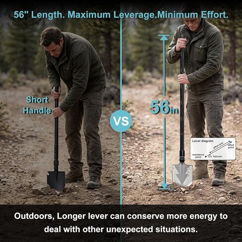 GOJAWAY 55" Camping Shovel & Axe Combo, 20 in 1 Multi Tool, Survival Kit | 3CR13 Stainless Steel, 3-Angle Shovel, Axe, Saw, Fire Starter, Compass, Whistle, Rope, 55" Rods, for Outdoor & Emergency Use in Saudi Arabia