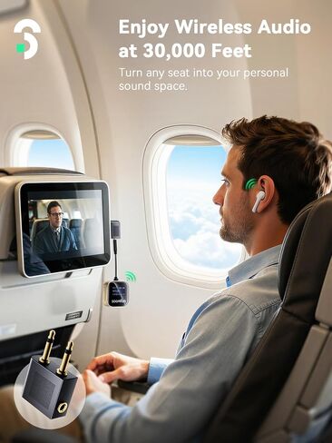 SOOMFON aptX-LL Bluetooth 5.3 Transmitter Receiver for TV to 2 Headphones | Airplane Bluetooth Adapter Low Latency with LCD Display 3.5mm for Plane Flying Gym Car Home Stereo System 23H Long Playtime in Saudi Arabia