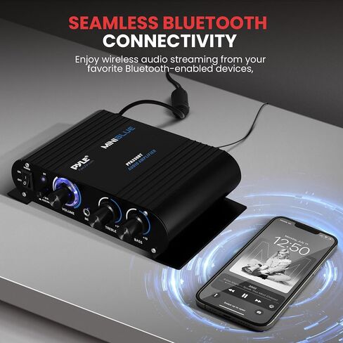 Pyle Wireless Bluetooth Home Audio Amplifier - 90W Dual Channel Mini Portable Power Stereo Sound Receiver w/ Speaker Selector, RCA, AUX, LED, 12V Adapter - For Smartphone PA, Studio Use - PFA330BT in Saudi Arabia