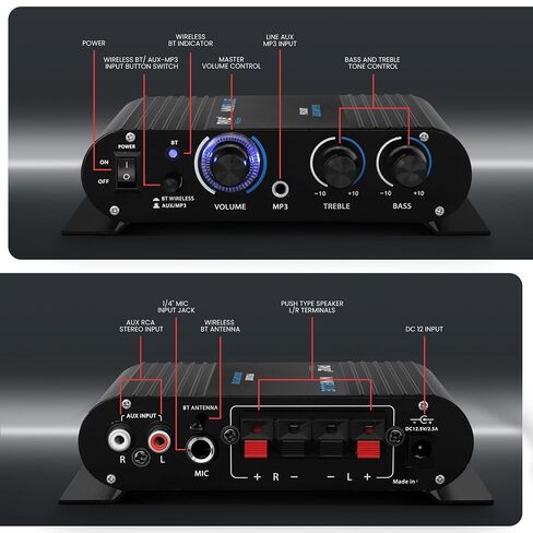 Pyle Wireless Bluetooth Home Audio Amplifier - 90W Dual Channel Mini Portable Power Stereo Sound Receiver w/ Speaker Selector, RCA, AUX, LED, 12V Adapter - For Smartphone PA, Studio Use - PFA330BT in Saudi Arabia