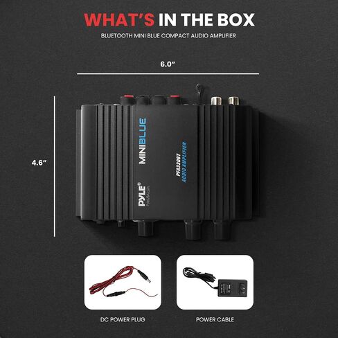 Pyle Wireless Bluetooth Home Audio Amplifier - 90W Dual Channel Mini Portable Power Stereo Sound Receiver w/ Speaker Selector, RCA, AUX, LED, 12V Adapter - For Smartphone PA, Studio Use - PFA330BT in Saudi Arabia