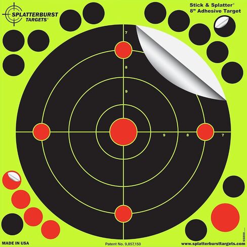 8 inch Stick & Splatter Self Adhesive Shooting Targets - Gun - Rifle - Pistol - Airsoft - BB Gun - Pellet Gun - Air Rifle - Made in USA in Saudi Arabia