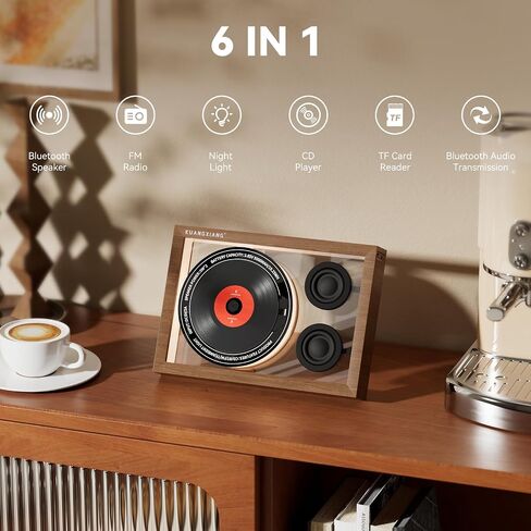Retro CD Player Bluetooth 5.4 Speaker for Home Office Wall & Desktop Mount | FM Radio, Gifts for Men, TF Card Support, 5000mAh Battery, LED Night Light, Built-in Mic, Remote Control, Dual Speakers in Saudi Arabia