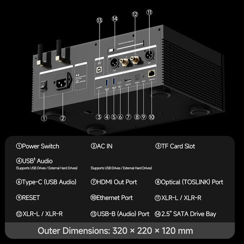DMP-K8 Plus Audio Streamer,DAC,AMP,HiFi CD Player,AI Music Player,8GDDR4+64GeMMC,Supports Dual Solid-State Drives,4X ESS9039Q2M DAC,WIFI6,Airplay,DLNA,768kHz/32bit,DSD512,Parametric EQ,Spectrums in Saudi Arabia