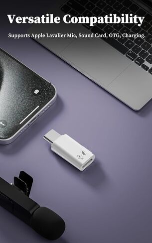 Lightning Female to USB-C Male OTG Audio& Charging Adapter | 2-in-1 Adapter, Type-C Female to Lightning Male, Audio & Charging Converter, For Apple Lavalier Mic, Sound Card,1Pack in Kuwait