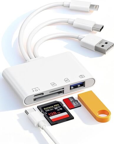 Flash Drive Adapter for iPhone/Android/PC, 4-in-1 Reader with SD/TF/USB-A/C | SD/microSD Slot, USB-A/USB-C Flash Drive Port, Type-C Supports Charging/Data, Transfer Camera Photo to Phone, Plug & Play in Saudi Arabia