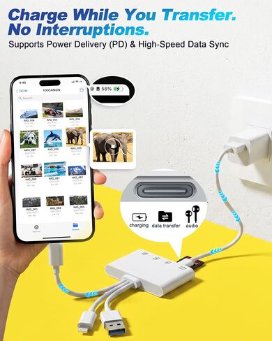 Flash Drive Adapter for iPhone/Android/PC, 4-in-1 Reader with SD/TF/USB-A/C | SD/microSD Slot, USB-A/USB-C Flash Drive Port, Type-C Supports Charging/Data, Transfer Camera Photo to Phone, Plug & Play in Saudi Arabia