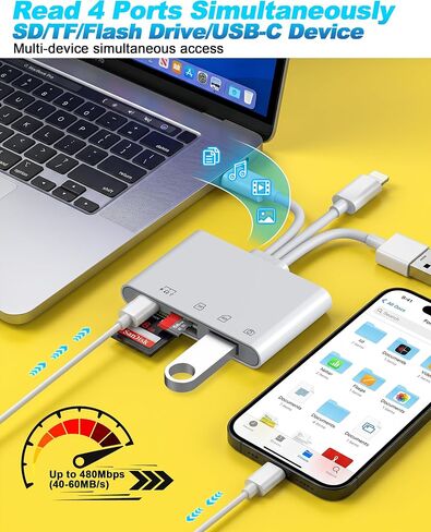 Flash Drive Adapter for iPhone/Android/PC, 4-in-1 Reader with SD/TF/USB-A/C | SD/microSD Slot, USB-A/USB-C Flash Drive Port, Type-C Supports Charging/Data, Transfer Camera Photo to Phone, Plug & Play in Saudi Arabia