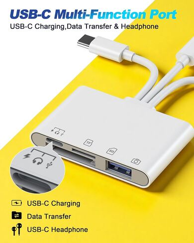 Flash Drive Adapter for iPhone/Android/PC, 4-in-1 Reader with SD/TF/USB-A/C | SD/microSD Slot, USB-A/USB-C Flash Drive Port, Type-C Supports Charging/Data, Transfer Camera Photo to Phone, Plug & Play in Saudi Arabia
