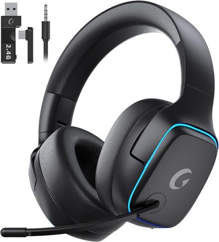 Gvyugke 2.4GHz Wireless Gaming Headsets for PS5, PS4, PC, Switch, White | Bluetooth 5.3 Gaming Headphones with Noise Canceling Mic, 7.1 Surround Sound, 70H Battery, Blue Lighting in Saudi Arabia