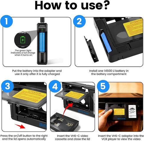 VHS-C Tape Cassette with Battery Charger Adapter vhc Adapter VHS Cassette Adaptor Suit for Video Cassette/VCR Player insuitable 8mm/Hi8/MiniDV in Saudi Arabia