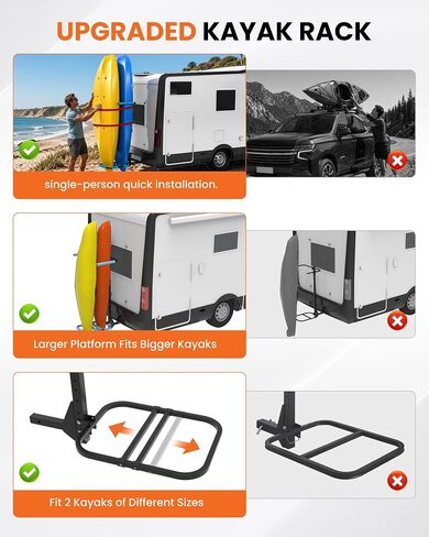 Upgraded RV Hitch Mount Kayak Rack for 2 Kayaks up to 12 FT | 300 lbs Capacity,Adjustable Height and Base,Foldable Storage,2'' Hitch Receiver,Vertical Carrier for RV, Truck, SUV in Saudi Arabia
