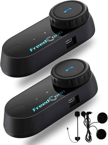 FreedConn Motorcycle Bluetooth Headset, TCOM VB 2-Way 800M Helmet Communication Systems,Motorbike Bluetooth Intercom, intercomunicador para motos/FM/BT5.0/Siri/2 in 1 Mic for full/3/4 Helmet(2Pack) | 800M Helmet Communication Systems, Bluetooth 5.0, FM Ra in Saudi Arabia