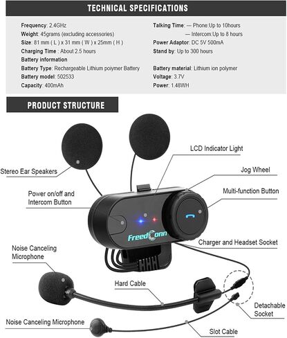 FreedConn Motorcycle Bluetooth Headset, TCOM VB 2-Way 800M Helmet Communication Systems,Motorbike Bluetooth Intercom, intercomunicador para motos/FM/BT5.0/Siri/2 in 1 Mic for full/3/4 Helmet(2Pack) | 800M Helmet Communication Systems, Bluetooth 5.0, FM Ra in Saudi Arabia