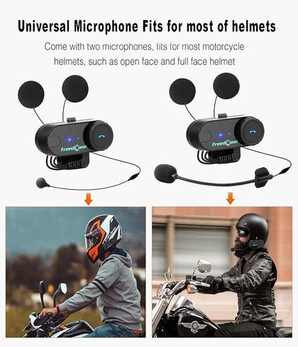 FreedConn Motorcycle Bluetooth Headset, TCOM VB 2-Way 800M Helmet Communication Systems,Motorbike Bluetooth Intercom, intercomunicador para motos/FM/BT5.0/Siri/2 in 1 Mic for full/3/4 Helmet(2Pack) | 800M Helmet Communication Systems, Bluetooth 5.0, FM Ra in Saudi Arabia