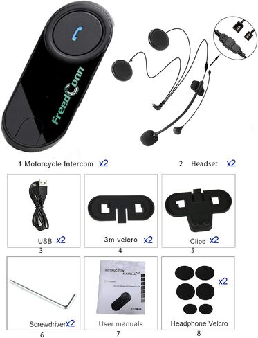 FreedConn Motorcycle Bluetooth Headset, TCOM VB 2-Way 800M Helmet Communication Systems,Motorbike Bluetooth Intercom, intercomunicador para motos/FM/BT5.0/Siri/2 in 1 Mic for full/3/4 Helmet(2Pack) | 800M Helmet Communication Systems, Bluetooth 5.0, FM Ra in Saudi Arabia