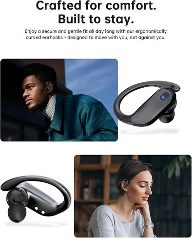 Wireless Earbuds,Bluetooth 5.4 Ear buds,Sport Headphones with Earhooks | IPX7 Waterproof Running Earbuds,80H Playtime Earhooks Bluetooth Earphones,Noise Cancelling Wireless Headphones for Gym–Black in Saudi Arabia