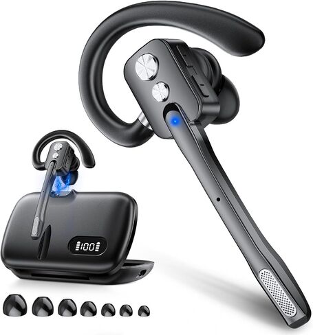 Bluetooth Headset, Wireless Headset with Dual-Mics & Noise Cancelling, Bluetooth Earpiece with Mute for Office Business Work Trucker, V5.3 Hands-Free Headset with QCC Chip for Phone PC iOS Android in Saudi Arabia