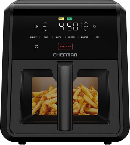 Chefman Air Fryer TurboFry 7-Qt, 6-in-1 High-Powered 450°F Cooking for Crispier Results, Compact Space-Saving Design, Air Fry, Bake, Broil, Reheat, Dehydrate, Defrost, Fast & Even Cooking – Black in Saudi Arabia