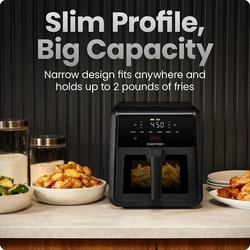 Chefman Air Fryer TurboFry 7-Qt, 6-in-1 High-Powered 450°F Cooking for Crispier Results, Compact Space-Saving Design, Air Fry, Bake, Broil, Reheat, Dehydrate, Defrost, Fast & Even Cooking – Black in Saudi Arabia
