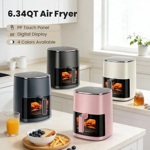 Sweetcrispy 6QT Air Fryer with Window, Square Airfryer Oven 12-in-1 for Family, 400°F Rapid Air Crispy Technology, Roast Bake Dehydrate, Nonstick & Easy-Clean Basket, Pink in Saudi Arabia