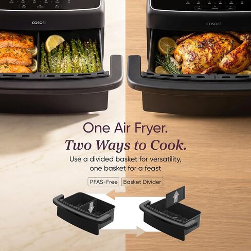 Cosori TWINFRY 9 QT Double Air Fryer, Removable Divider, PFAS-Free Ceramic | Dual 4.5Qt & Full 9Qt, Two Ways to Cook, 6-in-1, Independent Cooking, Match&Sync, Dishwasher-Safe, Countertop Friendly in Saudi Arabia