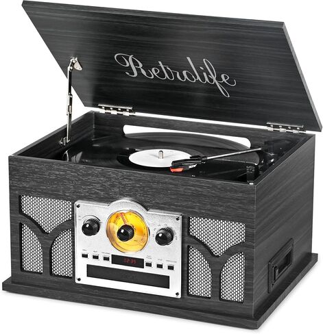 Retrolife® 10-in-1 Record Player with Speakers and Bluetooth, Mahogany | 3-Speed Belt-Drive Turntable, CD/Cassette/USB/AM-FM radio, Built-in Stereo Speakers, RCA Output,Real Wood,for 7/10/12 Vinyl in Saudi Arabia