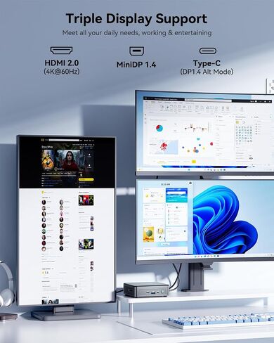 GEEKOM Air12 Mini PC, Intel 7505, 8GB Dual-Slot Upgradeable RAM, 256GB SSD | Business & WFH, Triple 4K Display, 8K Output, WiFi 6, SD Card Slot, 3-Year Warranty, Slim Design Desktop Computer in Saudi Arabia