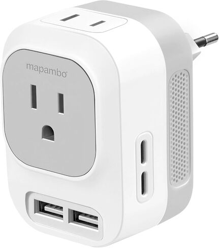 220V to 110V Voltage Converter US to Europe with 2 USB A 2 USB C Fast Charging, Power Converter for European Travel International Universal Travel Adapter for France Italy Germany Spain in Kuwait