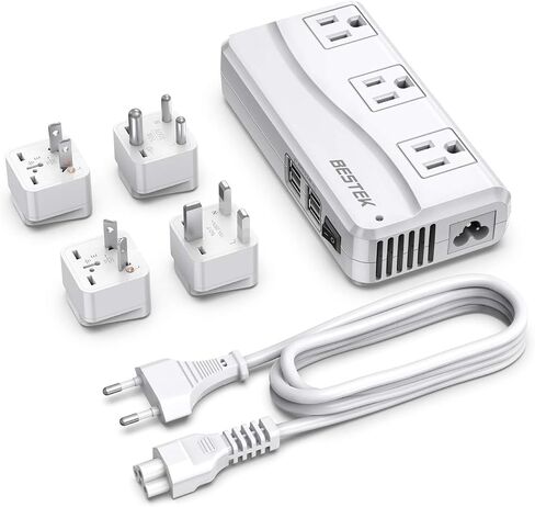 محول الجهد العالمي BESTEK من 220 فولت إلى 110 فولت، محول طاقة متدرج 250 وات مع 4 منافذ USB (PD20W) و3 منافذ تيار متردد ومحول قابس عالمي للاتحاد الأوروبي/المملكة المتحدة/الاتحاد الأفريقي/الولايات المتحدة/الهند in Kuwait