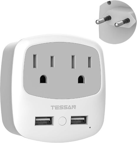 TESSAN European Travel Plug Adapter Converter | International Power Plug Converter, 2 USB Ports, Type C Outlet, US to Most of Europe EU Iceland Spain Italy France Germany in Kuwait