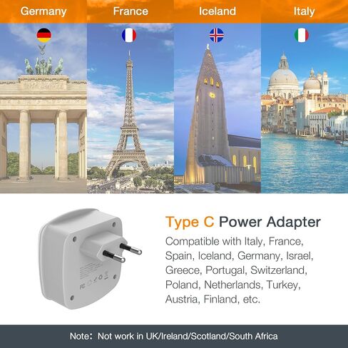 TESSAN European Travel Plug Adapter Converter | International Power Plug Converter, 2 USB Ports, Type C Outlet, US to Most of Europe EU Iceland Spain Italy France Germany in Kuwait