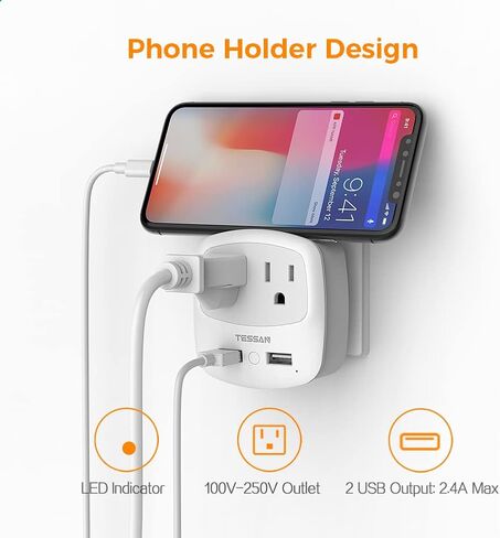 TESSAN European Travel Plug Adapter Converter | International Power Plug Converter, 2 USB Ports, Type C Outlet, US to Most of Europe EU Iceland Spain Italy France Germany in Kuwait