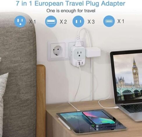 TESSAN European Travel Plug Adapter Converter | International Power Plug Converter, 2 USB Ports, Type C Outlet, US to Most of Europe EU Iceland Spain Italy France Germany in Kuwait