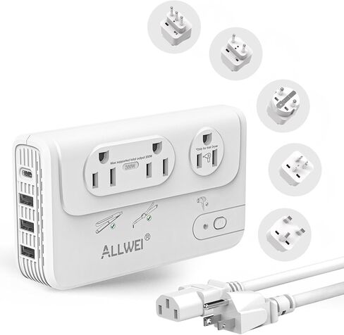 ALLWEI International Travel Adapter 220V to 110V Power Voltage Converter | for Hair Straightener/Curling Iron, Universal Power Plug Adapter UK, US, AU, EU, IT, India (White) in Kuwait