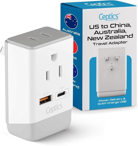 Ceptics Australia Plug Adapter - USA Input + USB-A & USB-C, Type I Adapter | New Zealand Power Adapter, Type I Plug Adapter for China, Argentina and more, CE & RoHS certified, Compact, Grounded Design in Saudi Arabia